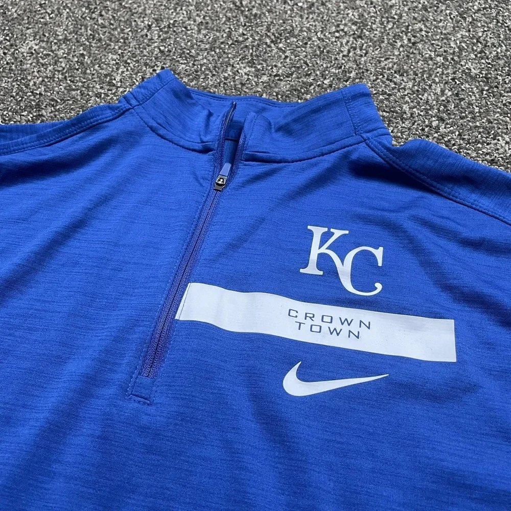 Kansas City Royals Jacket Mens Large Blue Nike Dri Fit 1/4 Quarter Zip Pullover